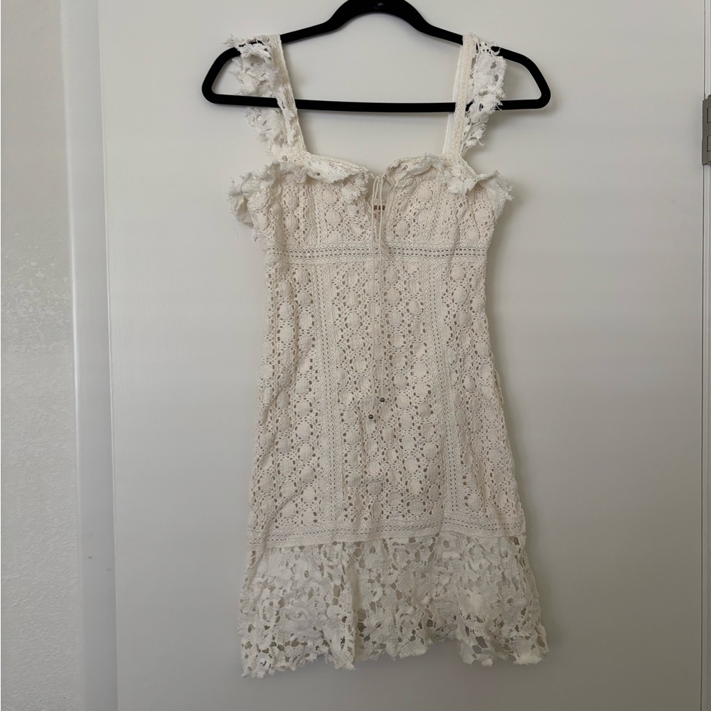 Free People Cream Crochet Mini Dress